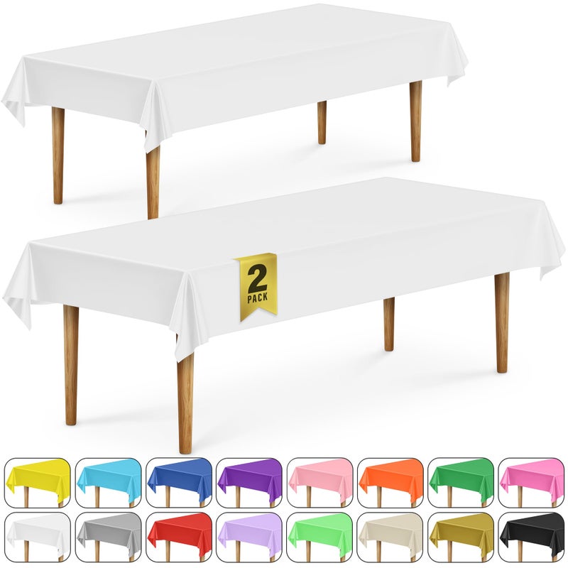DecorRack 2 Rectangular Tablecloths BPA-Free Plastic, 54 x 108 inch, Dining Table Cloth, Rectangle Table Cover for Parties, Picnic, Camping and Outdoor, Disposable or Reusable, White (2 Pack) - Image 1